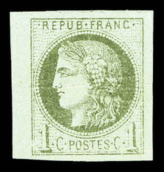 N°39Ac, 1c olive Report 1 (2ème état), impression usée. TTB ...