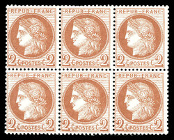 N°51, 2c rouge-brun, bloc de 6 exemplaires, fraîcheur postale. SUP ...