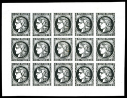 10c Bordeaux, Report II: Essai en noir du bloc report de 15 ...