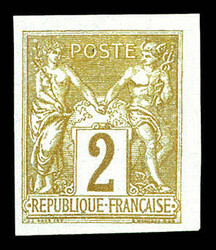 2c. Sage: essai en bistre sur azuré (adopté) au type IIC sur papier ...