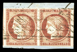N°6, 1f carmin en paire avec voisins à droite et à gauche, obl ...
