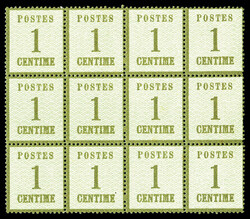 N°1, 1c vert-bronze en bloc de 12. TB (signé Brun/certificat) ...