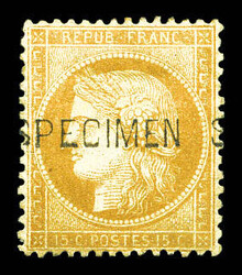 N°59, 15c bistre surchargé SPECIMEN en noir. TB (signé Brun) ...