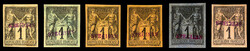 N°83, Sage, Ensemble de 6 essais (1 centime Type II) non dentelé en ...