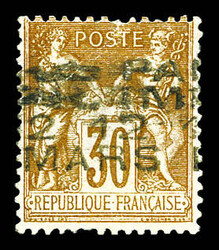 N°8a, 30c brun foncé surchargé 4 lignes horizontales du 12 mars, R ...