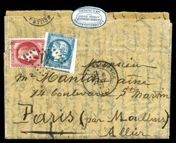 Rare affranchisement: 20c Bordeaux type I Rep 1 (N°44A) et 80c ...