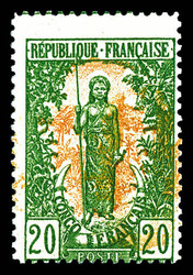 N°33a, 20c vert et jaune foncé, variété centre doublé dont un ...