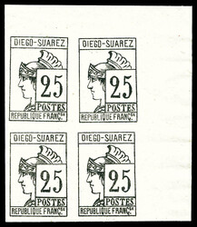 N°9, 25c gris-noir en bloc de quatre coin de feuille, fraîcheur ...