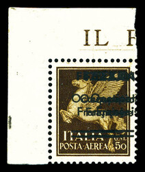 N°1b, 50c Sépia: Triple surcharge, coin de feuille. SUPERBE. R. ...