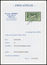 N°18a, 50c sur 10c: surcharge renversée. SUP. R. (certificats) ...