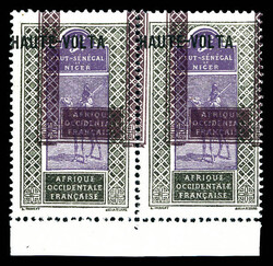 N°1a, 1c violet-brun et violet: Double impression du cadre en paire ...