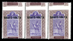 N°1g, 1c violet-brun et violet: piquage à cheval sur bande de 3. ...