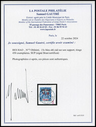 N°7, 15c bleu obl càd sur son support, tirage 450 exemplaires. SUP ...