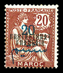 N°43c, 20c sur 20c brun-lilas: double surcharge PROTECTORAT. TB ...