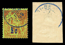 N°9B, 5c sur 20c brique sur vert, 3ème tirage surcharge indigo. TTB ...