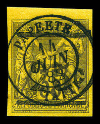 N°1, 25c sur 35c violet-noir s jaune obl PAPETTE du 14/6/1882, ...