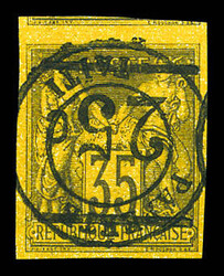 N°1a, 25c sur 35c violet-noir sur jaune, surcharge renversée. SUP ...