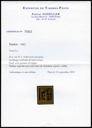 N°3c, 25c sur 35c violet-noir sur jaune, surcharge de haut en bas, ...