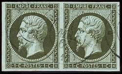 N°11 1c vert-olive, PAIRE obl. CàD T15 MARSEILLE 11/5/61, frappe ...