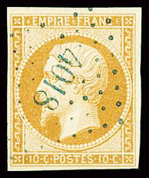 N°13 10c bistre, obl PC 4018 Varna en bleu, TB