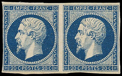 N°14A 20c bleu, PAIRE, neuf *, TB