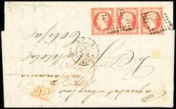 N°17Ad 80c VERMILLONNE, BANDE de 3 obl. Losange s. LAC, càd PARIS ...