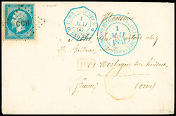 N°22 obl losange "CCH" + grand CAD bleu "Etablissts français de la ...