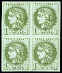 N°39A 1c olive, R I, BLOC de 4, neuf *, très lég. ch. au centre, ...