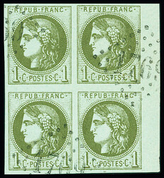 N°39A 1c olive Report 1, bloc de 4, obl. GC 1769 du Havre ...