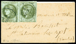 N°39Ac 1c olive, R I, 2ème état, PAIRE obl. càd T17 AVIGNON ...