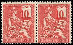 N°112a Mouchon, 10c rose, PAIRE avec chiffres TRES DEPLACES, neuf ** ...