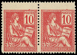 N°116 Mouchon, 10c rouge, PAIRE timbres PLUS GRANDS par décalage du ...
