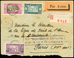 Sénégal n°85 + 87 + 99 + au verso n°74 obl Rufisque sur lettre ...