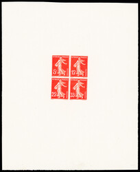 Essai du bloc PEXIP avec 4 Semeuse rouge vif à 5c, 15c, 25c et 35c, ...