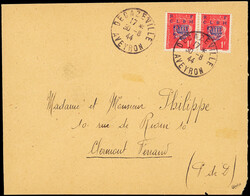 DECAZEVILLE N°4 1f rouge, PAIRE obl. 30/8/44 sur Env., TB