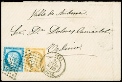 France n°55 + 60 obl GC 2602 + T17 Nantes (1876) sur lettre ...