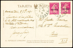 N°8 obl CAD "Andorra Andorre" (1931) sur CP sépia "Chapelle de ...