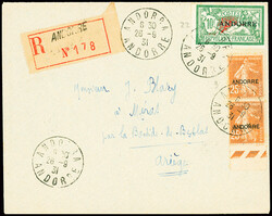 N°9 en paire + n°22, 10F Merson, obl CAD "Andorra Andorre" (1931) ...