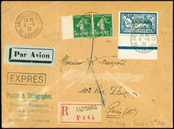 N°10 en paire + n°21, 5F Merson obl CAD "Andorre la Vieille var ...