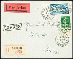 N°10 + 21 obl CAD "Andorra Andorre" (1931) sur lettre recommandée ...