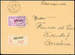 N°20 3F Merson obl CAD "Andorra Andorre" (1931) seul sur lettre ...