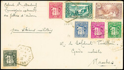 N°27 + 28 + 47 + 51 à 53 obl hex "Encamp vallées d'Andorre" (1938) ...