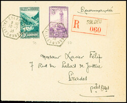 N°37 + 39 obl hex "Soldeu vallées d'Andorre" (1933) sur lettre ...