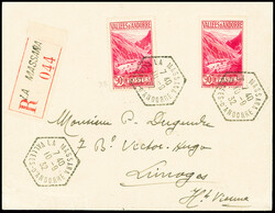 N°38, 2 pièces, obl hex "La Massana vallées d'Andorre" (1932) sur ...