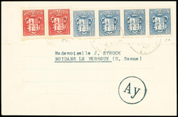 N°51 en bande de 4 + 57 en paire obl sur CP de Radio Andorra avec ...