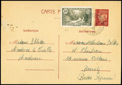 Andorre n°62 obl Andorre la Vieille (1942) sur entier CP 80c Pétain ...