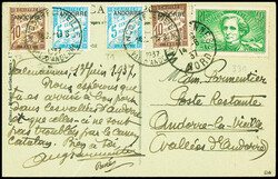 France n°331 obl Valenciennes (1937) sur CP en poste restante avec ...