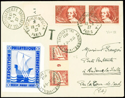 France n°330 en paire obl hex "EXPon PHILque INTale A Paris" (1937) ...