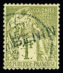 N°13 1f vert-olive, obl., TB. Signé A.Brun