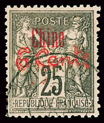 N°21 6c sur 25c noir sur rose, obl., TB. Signé A.Brun